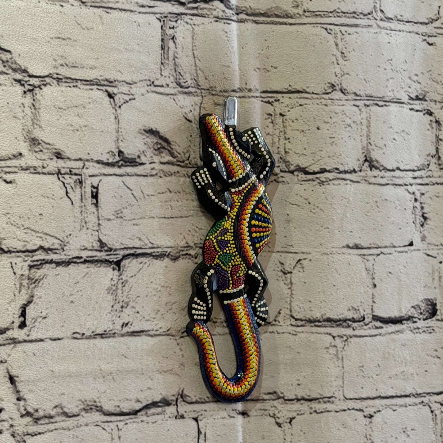 20cm Gecko Carved Wooden Dot Painted Ethnic Tribal Tiki Wall Art No 2 New0
