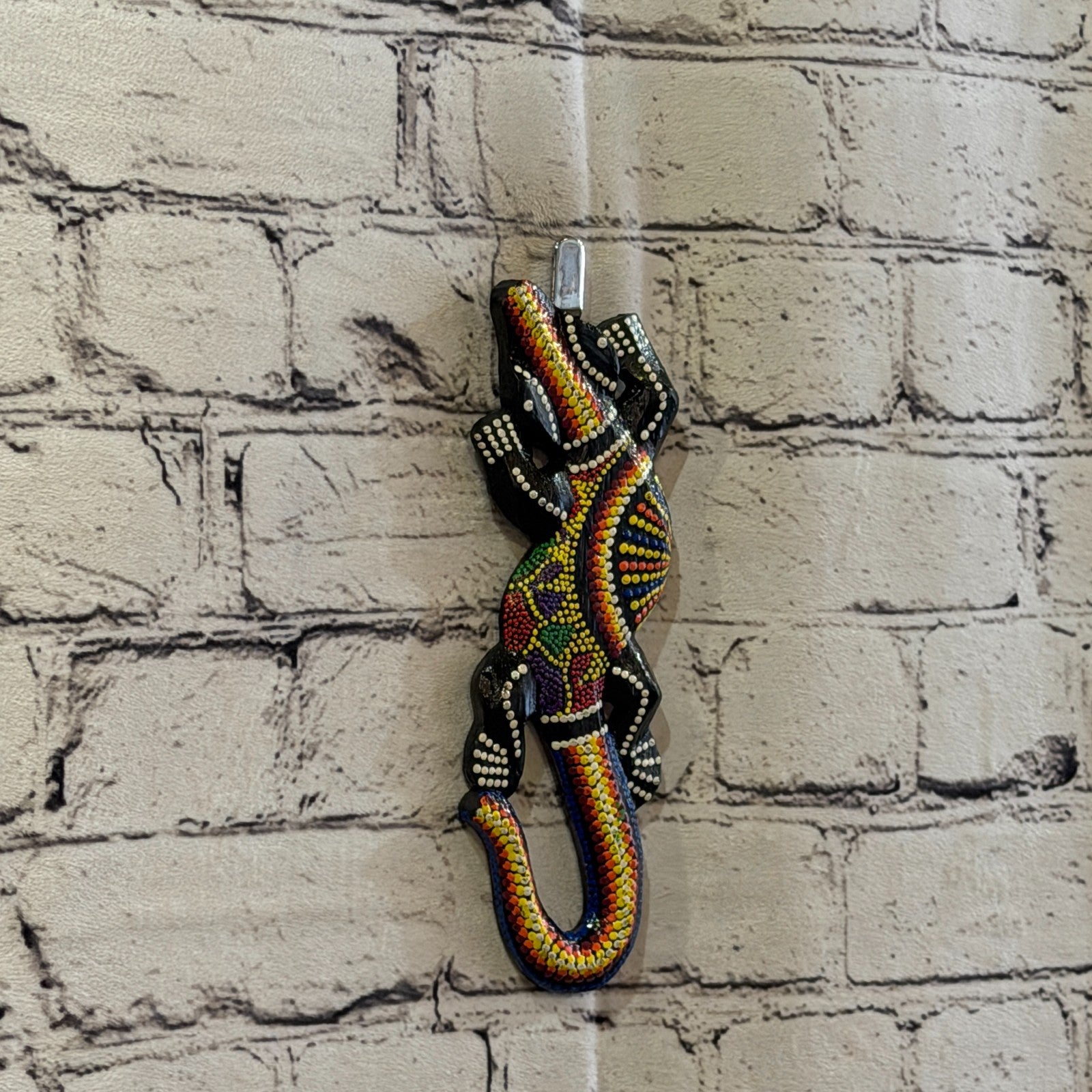 20cm Gecko Carved Wooden Dot Painted Ethnic Tribal Tiki Wall Art No 2 New0