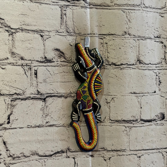 20cm Gecko Carved Wooden Dot Painted Ethnic Tribal Tiki Wall Art No 2 New0