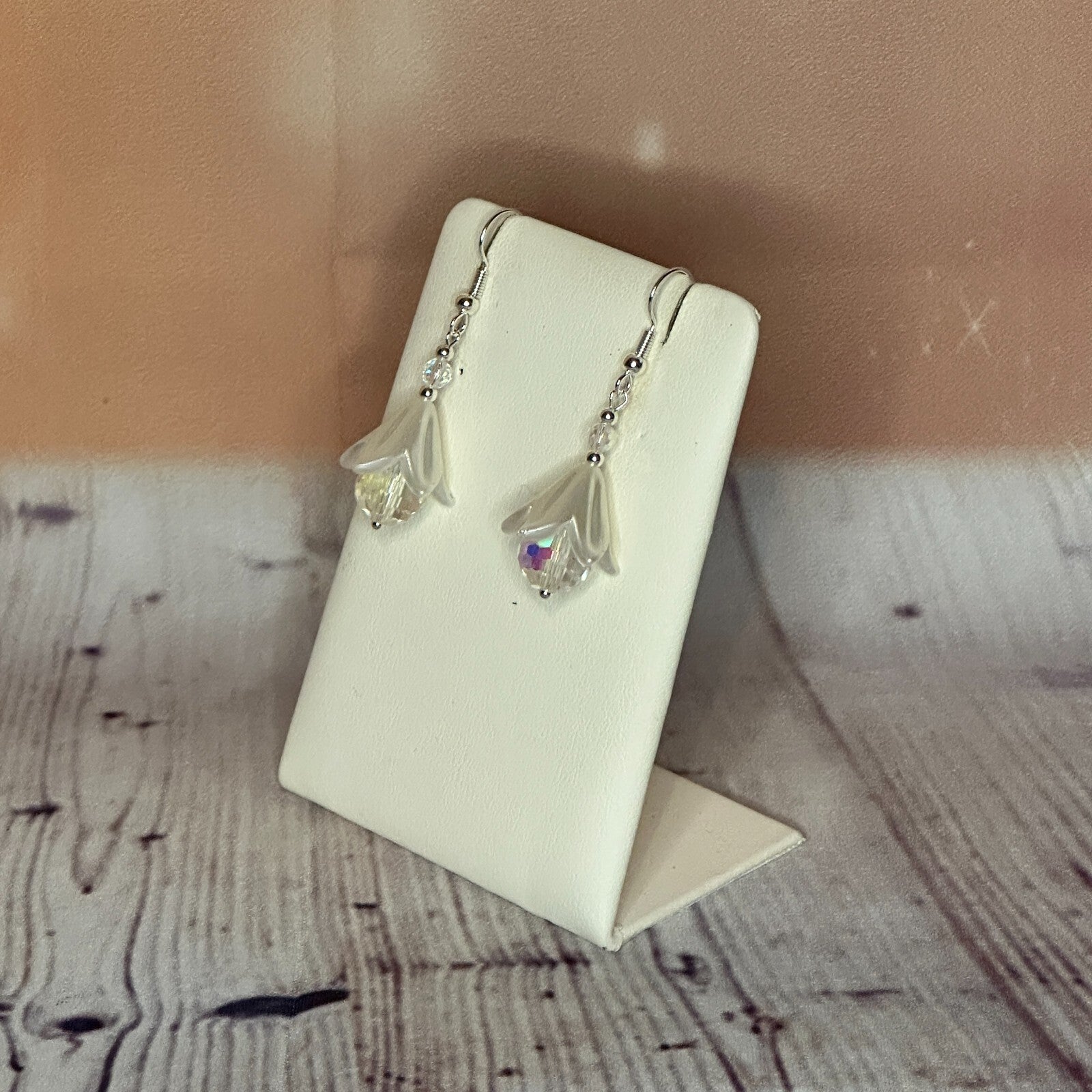 Clear Crystal Lily Flower With Dangle Drop Earrings Handmade UK Jewellery1