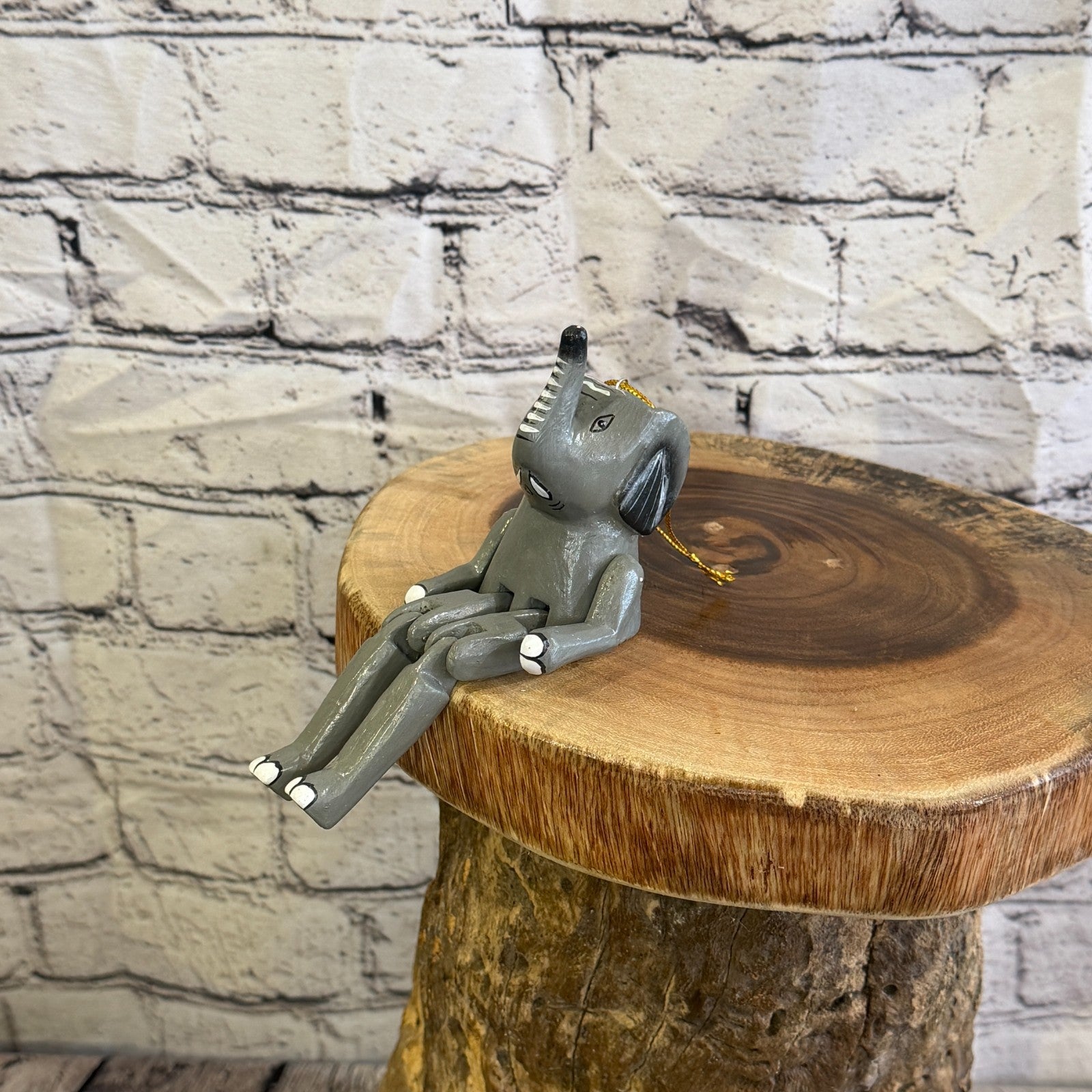 10cm Grey Elephant Sitting Animal, Wooden Shelf Ornament Handmade Fairtrade8
