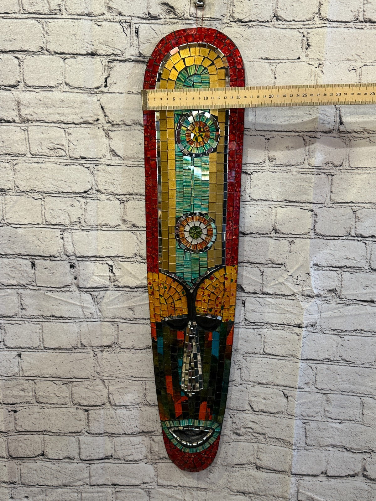 80cm Mosaic Mirror Mask Carved Painted Ethnic Tribal Wall Art Handmade Design 44