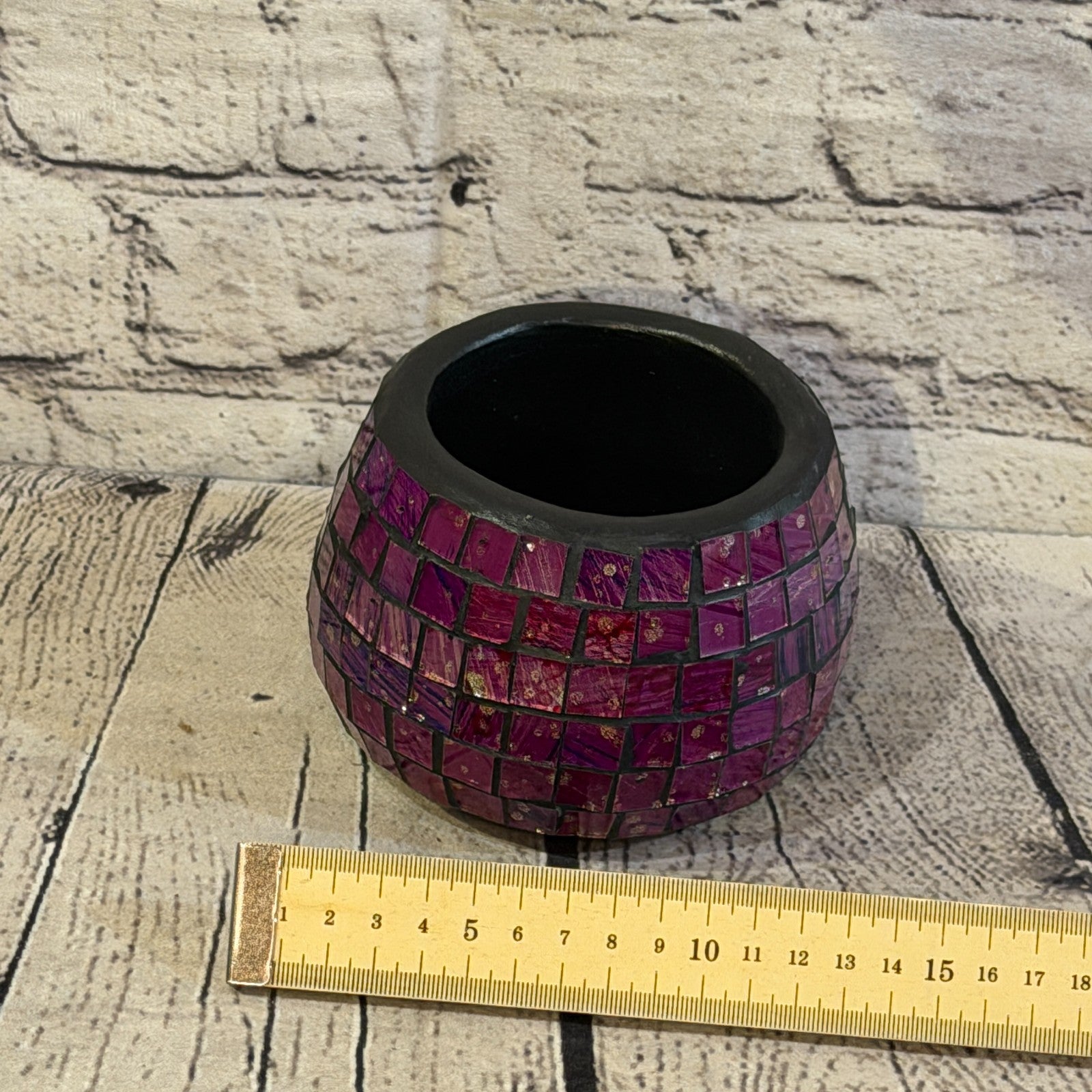 Purple Small Pot 12cm Round Mosaic Pottery Incense Holder Burner Detail1
