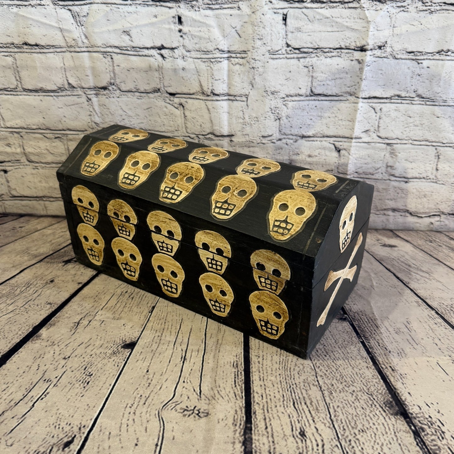 32cm x 18cm x 16cm Wood Gothic Pentagram Skull Coffin Jewellery Trinket Box0