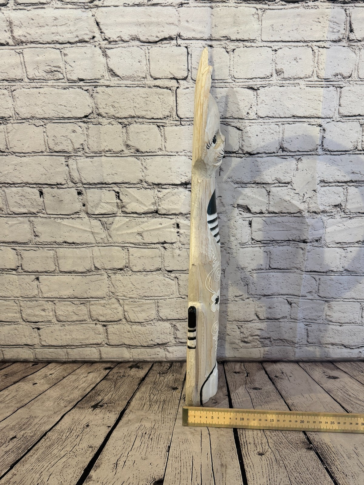 60cm White Flower Wooden Shabby Cat Statue Ornament Fair Trade Handcarved7