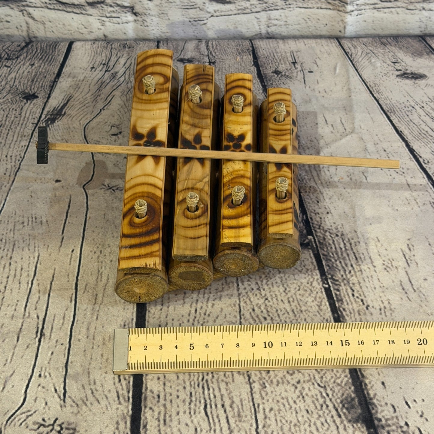 12cm Fairtrade Handmade Xylophone Musical Instrument Burnt Bamboo Design 1 Stick2