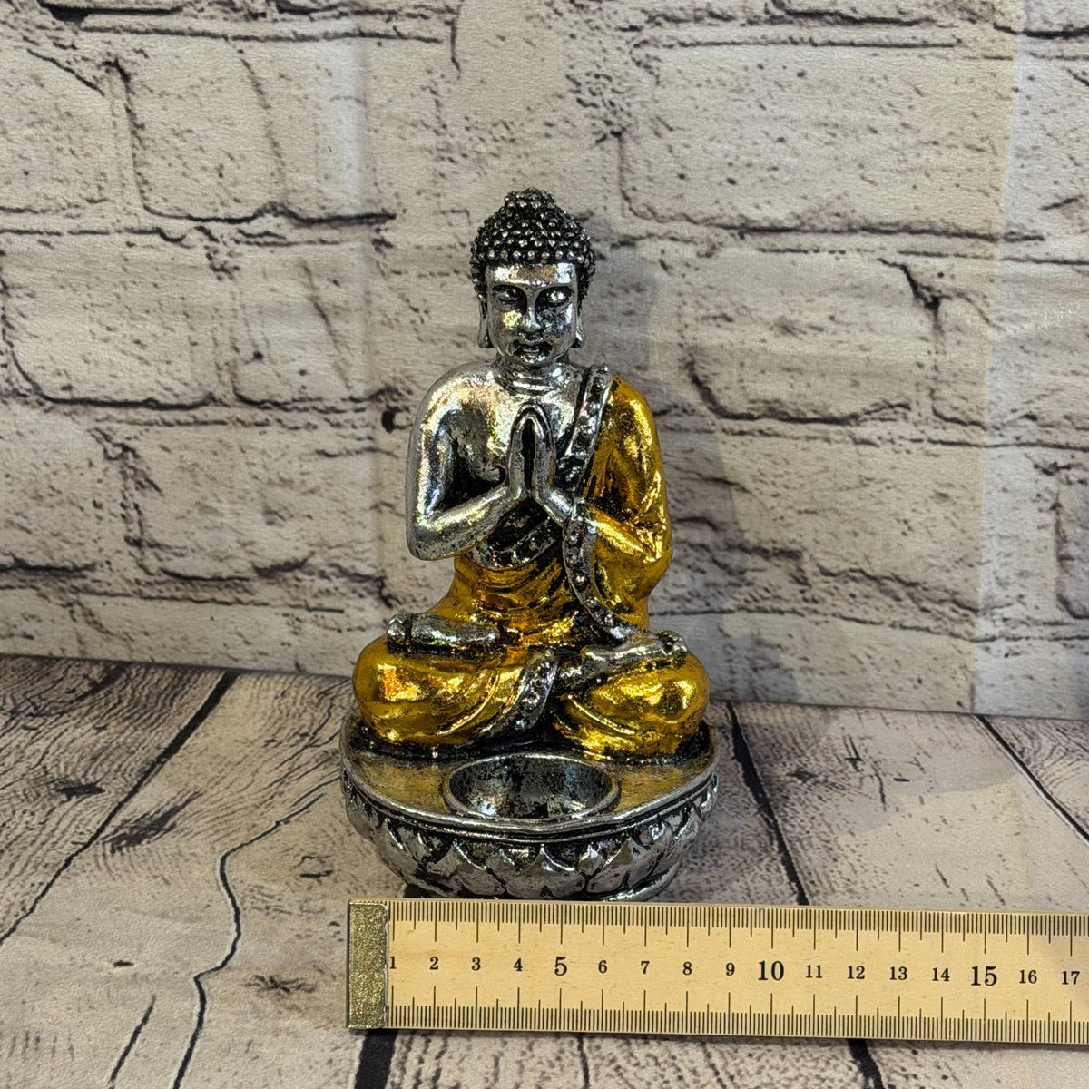 Gold & Silver 20cm x 10cm Thai Buddha Tea Light Holder Statue Resin Hindu6