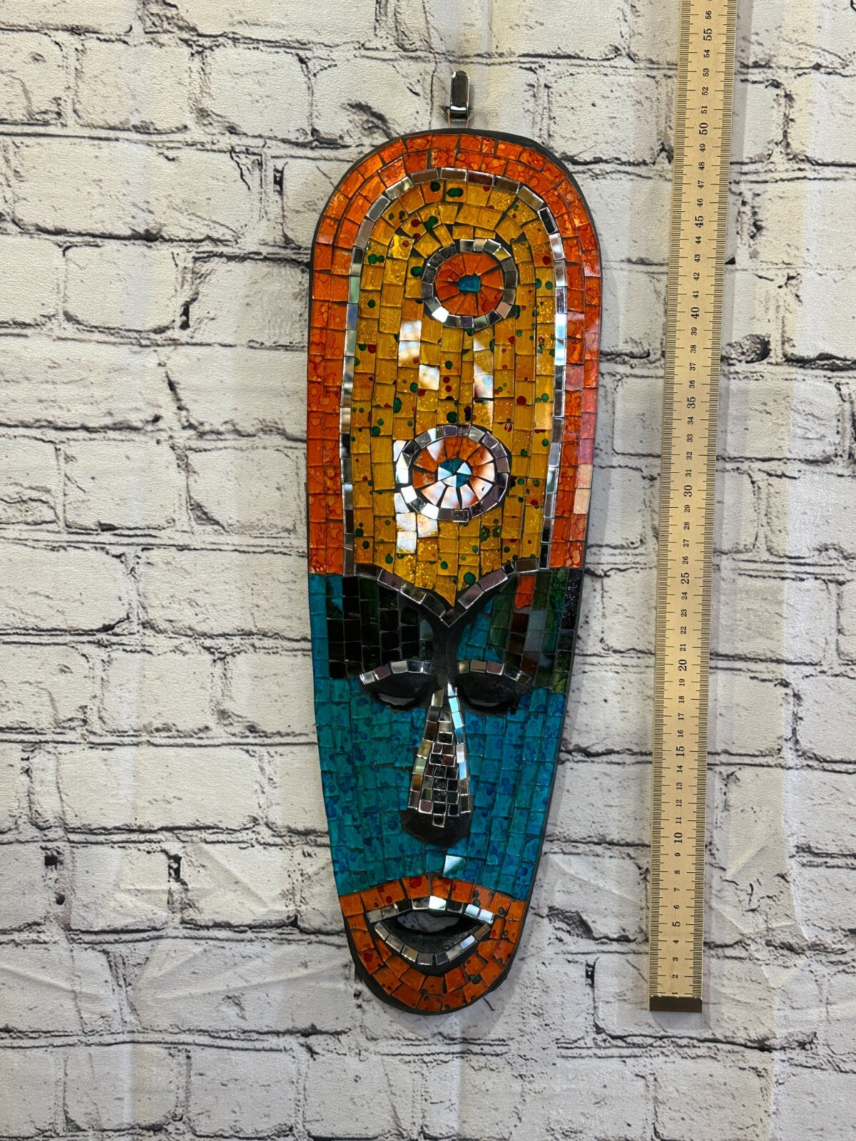 50cm Mosaic Mirror Mask Carved Painted Ethnic Tribal Wall Art Handmade Design 63