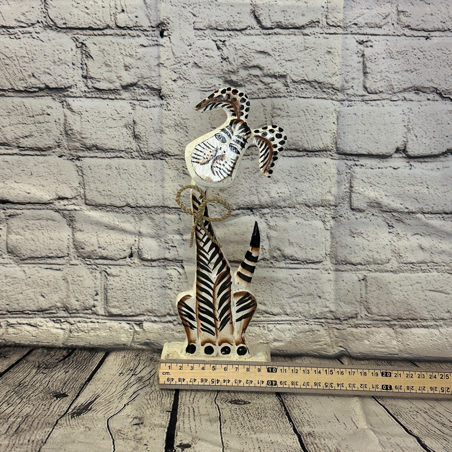 White Wooden Rabbit Hare Shabby Pattern 30cm x 10cm Handmade and Fairtrade6