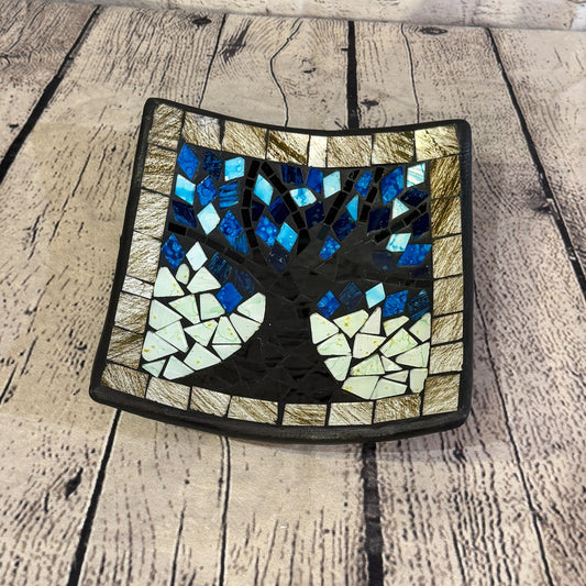20cm Tree Of Life Blue Grey Square Mosaic Handmade Ceramic Glass Tile Bowl Fruit0