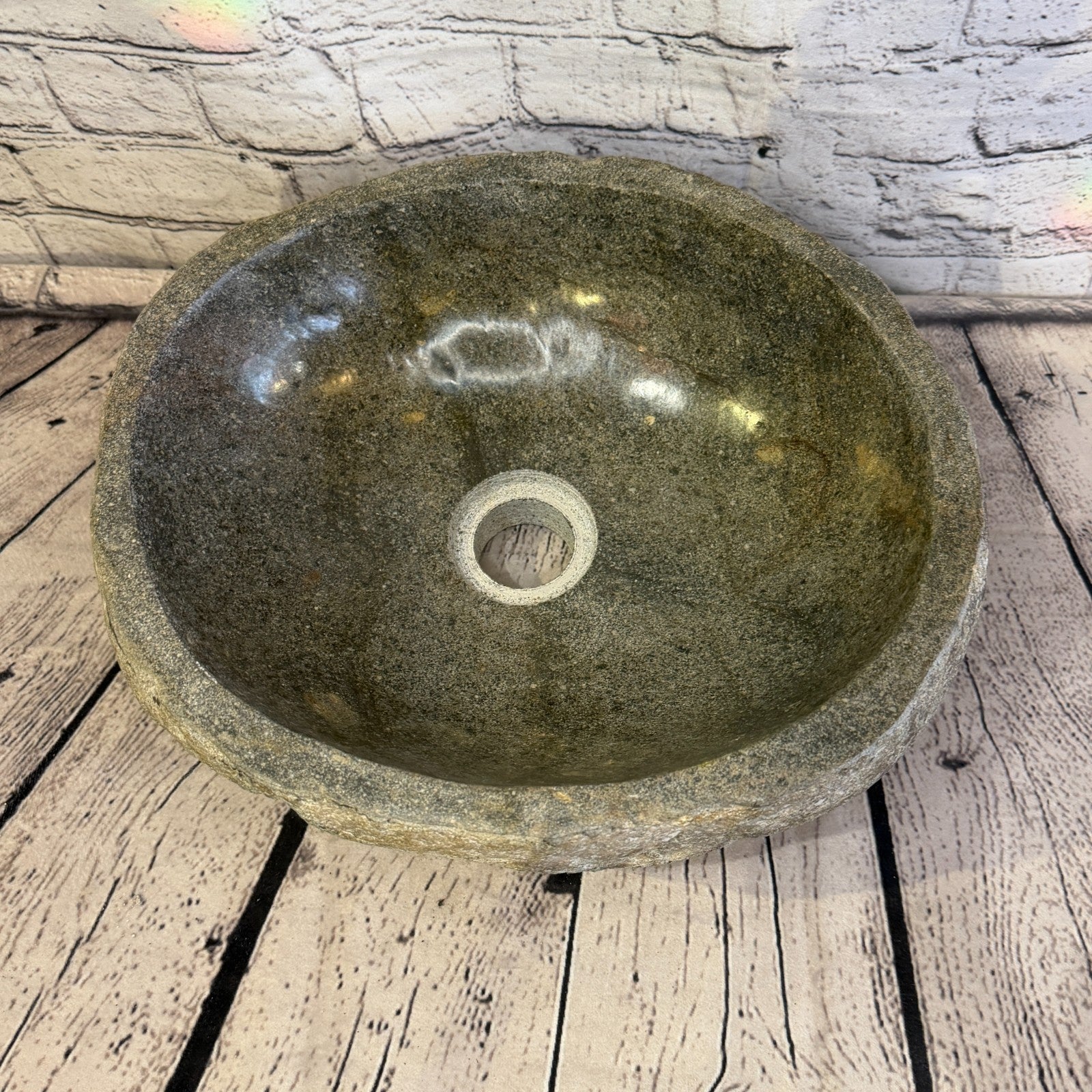 32cm x 29cm Wash Basin Bathroom Counter Top Washing River Stone Bowl Sink No 236