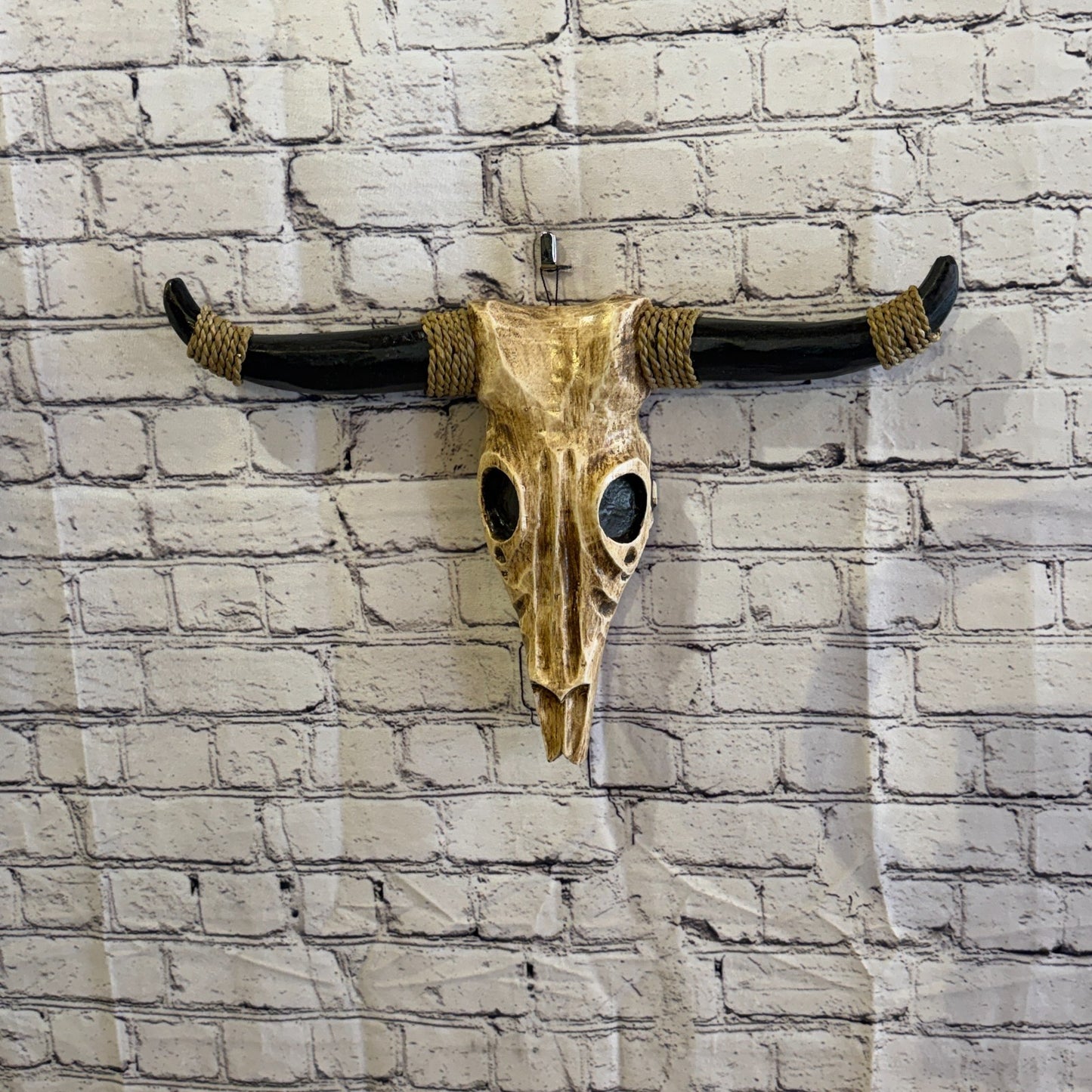 45cm x 30cm Skull Light Painted Wood Cow Skull Head Wall Mounted Art Shabby2