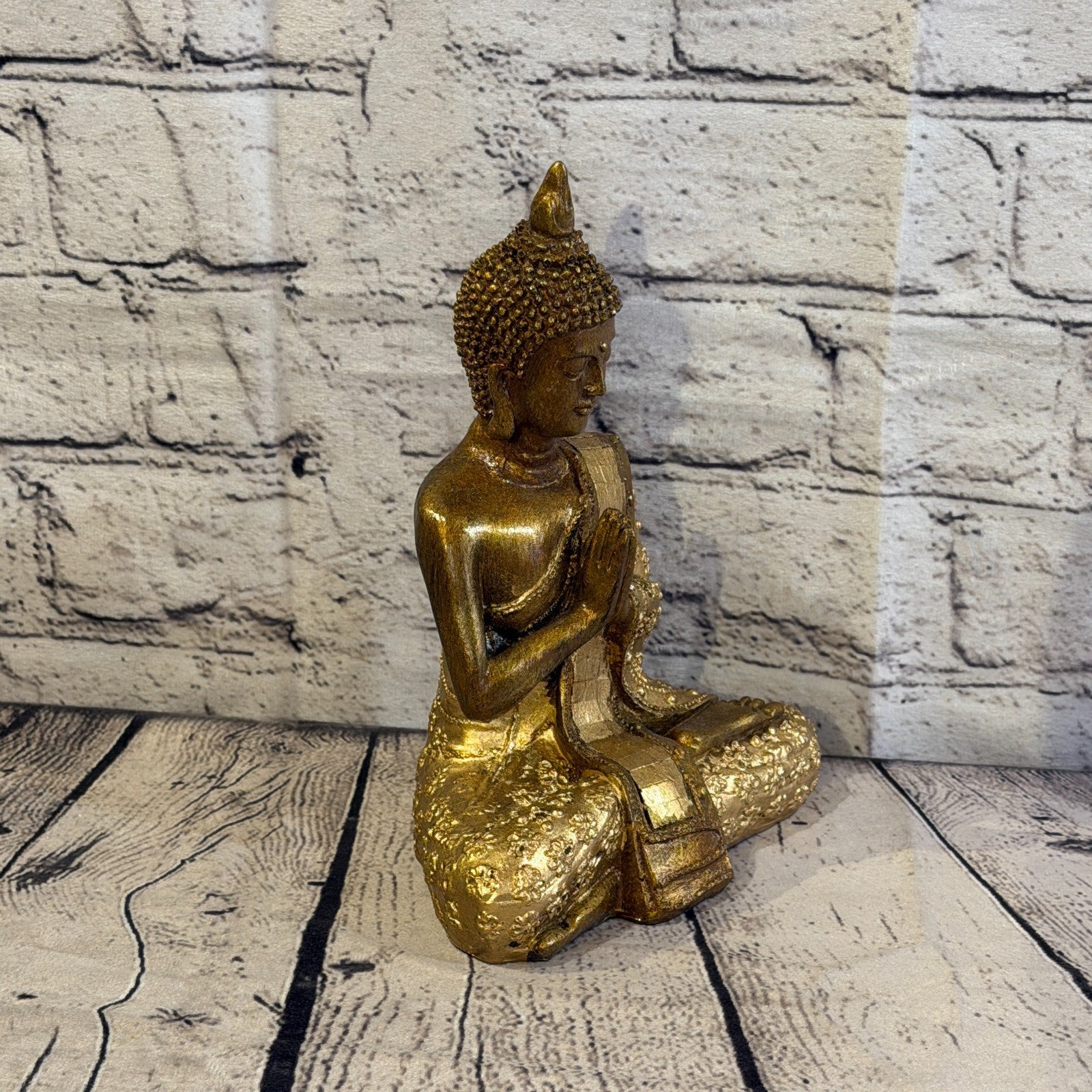 Bronze & Bronze 20cm x 15cm Small Thai Spike Buddha Sitting Statue Resin Hindu2