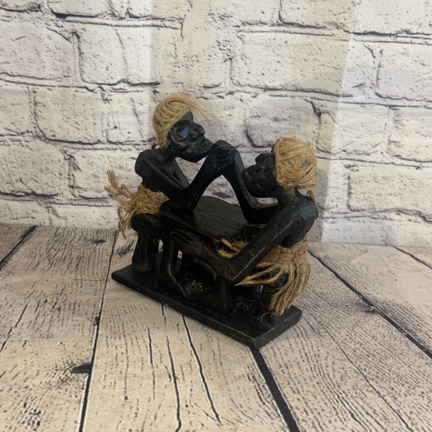 15cm Arm Wrestling African Tribal Warrior Man Figure Statue Wood Hand Carved1