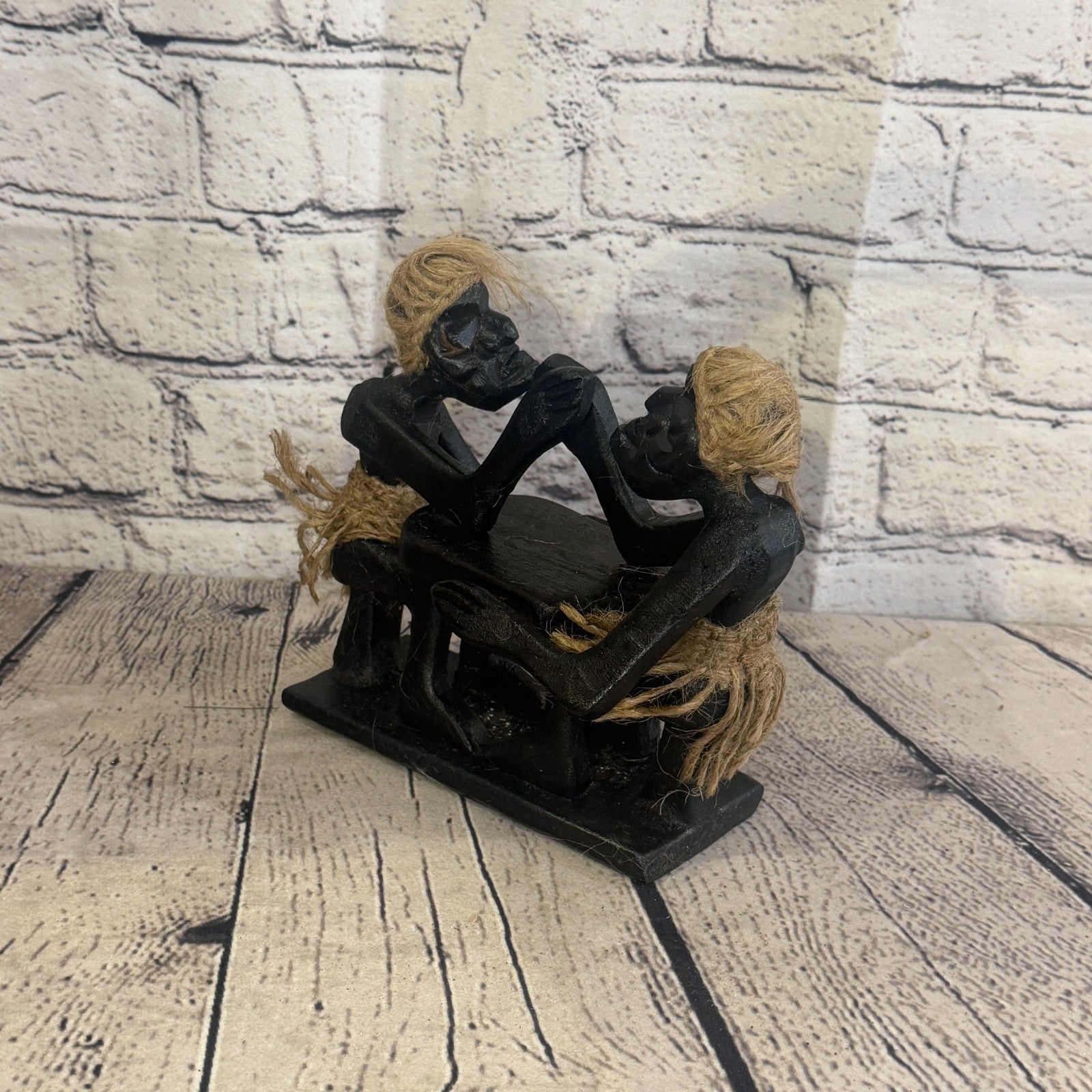 15cm Arm Wrestling African Tribal Warrior Man Figure Statue Wood Hand Carved1