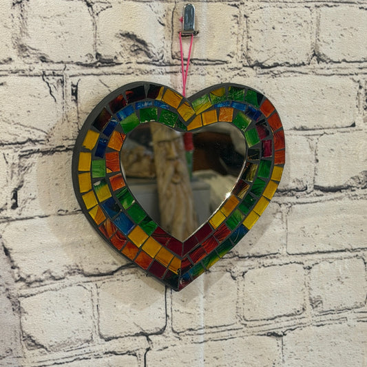 Rainbow Heart Shape Mosaic Tile Wall Mirror 20cm x 15cm 8 Inches Handmade New0