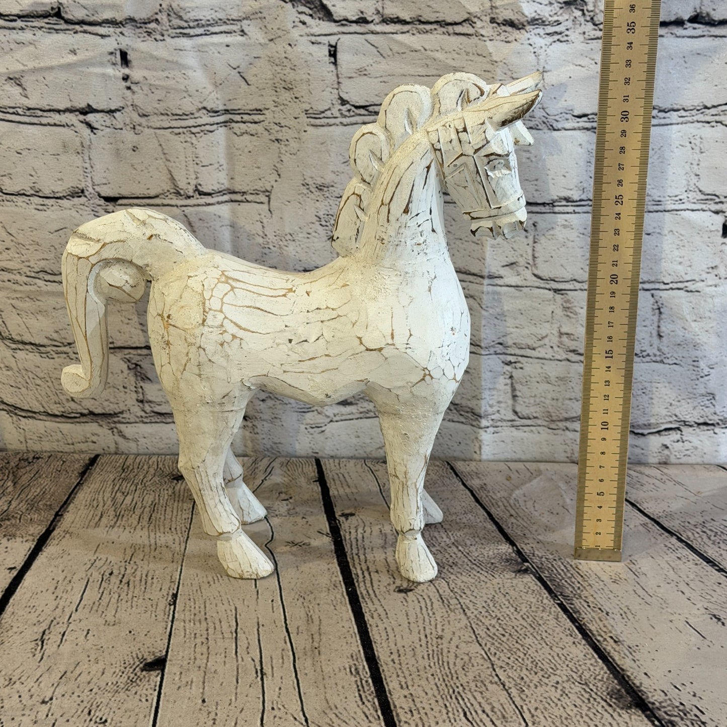 35cm x 35cm White Horse Large Wood Hand Carved Wooden Statue Figurine Decor6