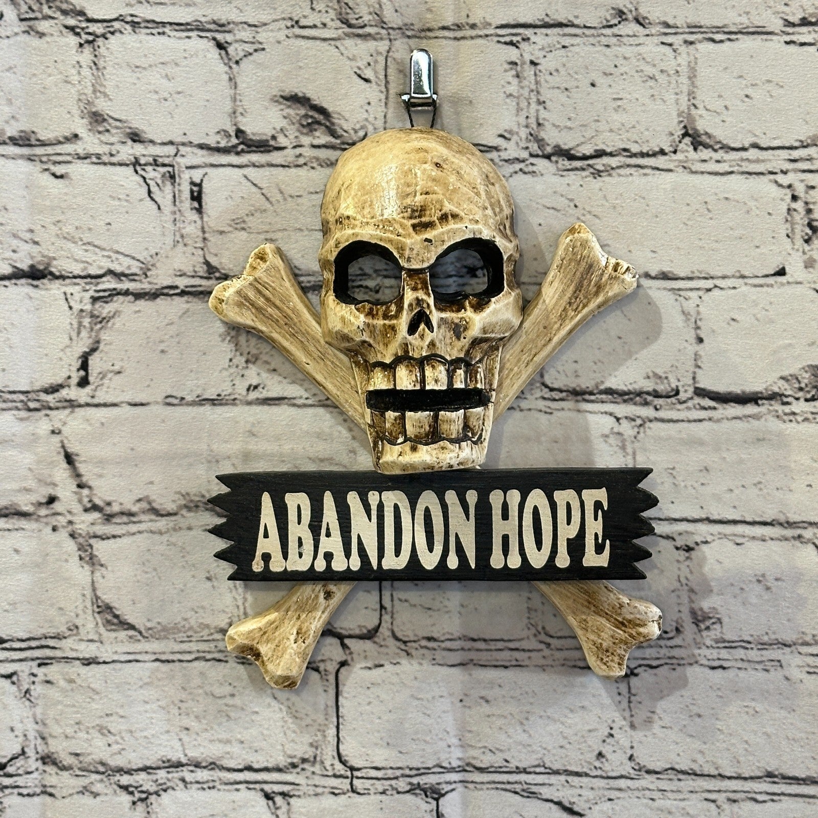 Skull & Crossbones Abandon Hope Pirate Sign Door Plaque 20cm x 20cm Handmade2