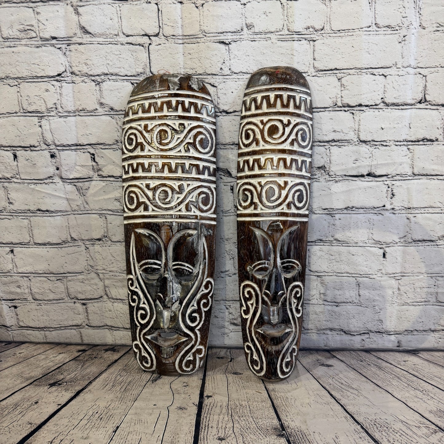 50cm Wave Brown Thin Painted Mask Carved Wooden Ethnic Tribal Tiki Wall Art6