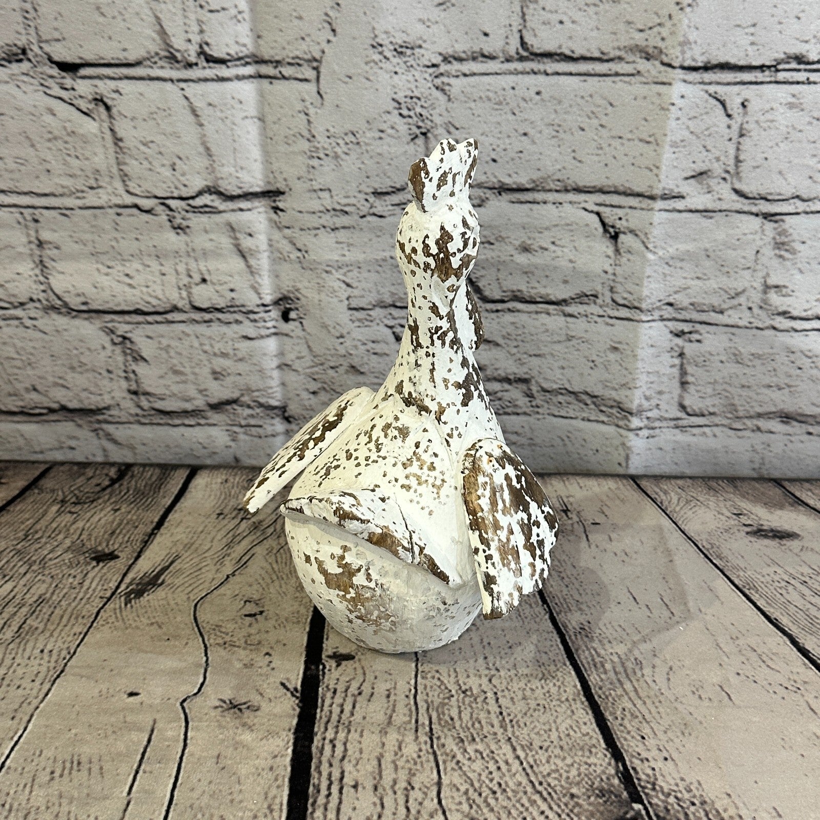 20cm x 10cm White Shabby Wooden Rooster Cockerel Retro Collectable Hand Carved4