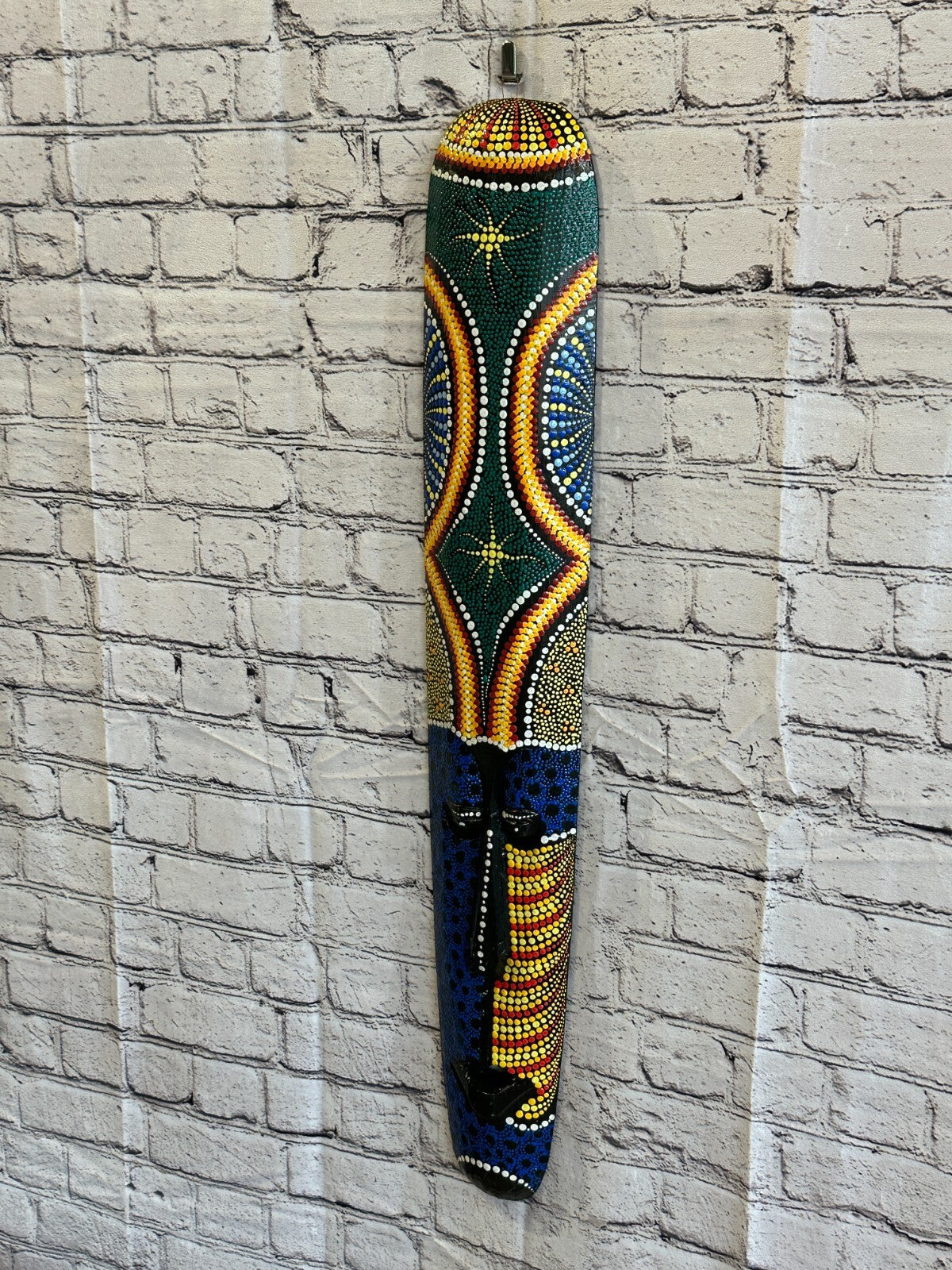 80cm Mask Carved Wooden Dot Painted Ethnic Tribal Tiki Wall Art Handmade No 61
