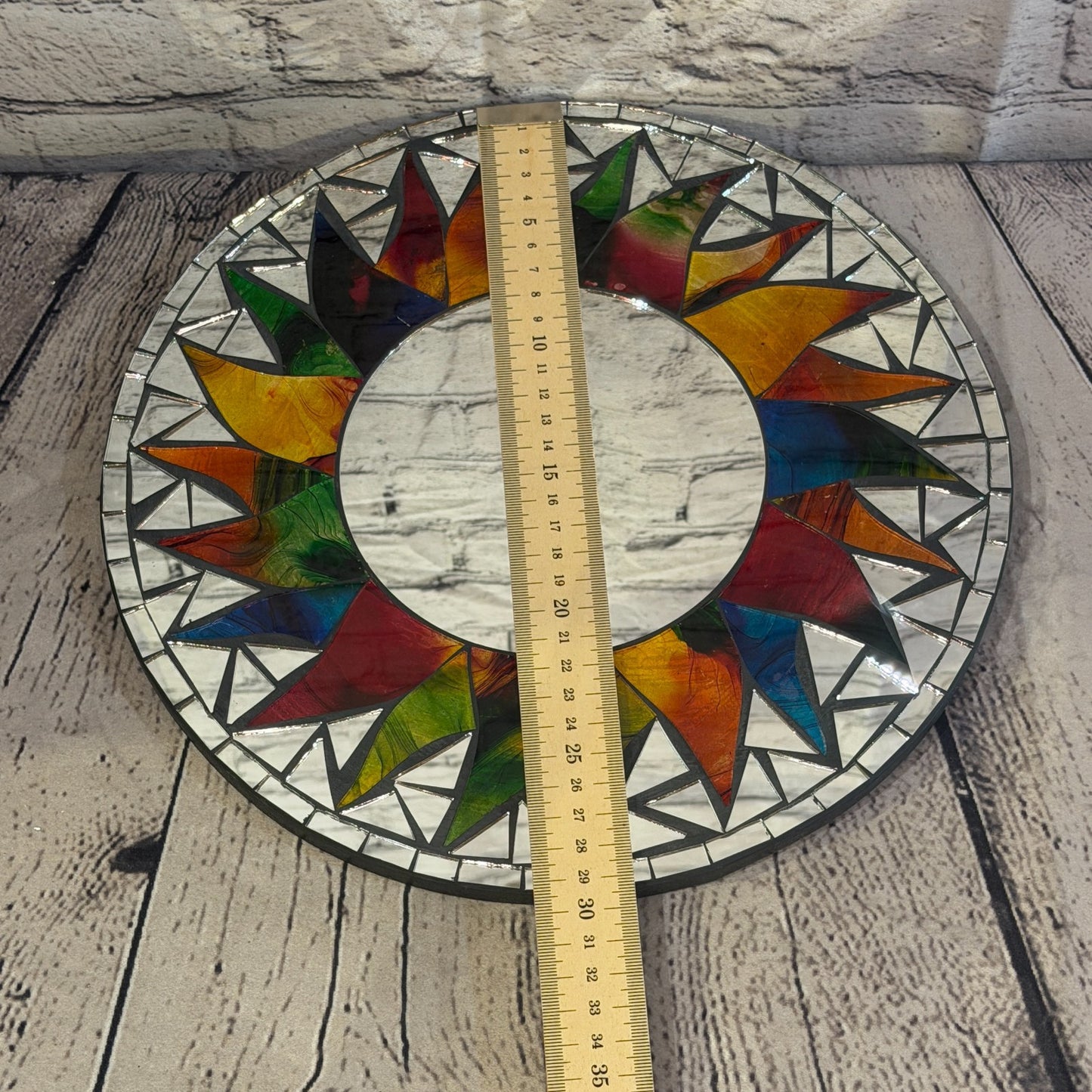 Rainbow Black Sun Flame Mosaic Tile Wall Mirror 30cm x 30cm 12 Inches Handmade4