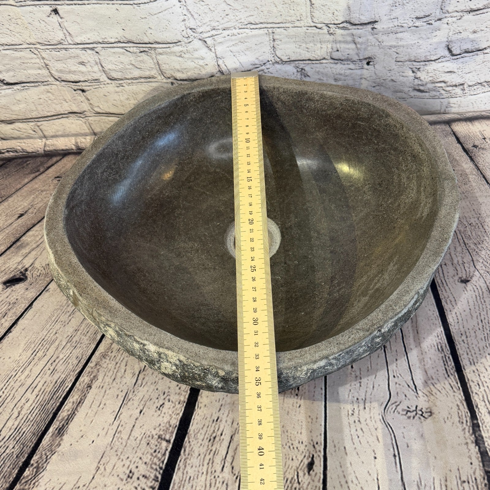 39cm x 35cm Wash Basin Bathroom Counter Top Washing River Stone Bowl Sink No 188