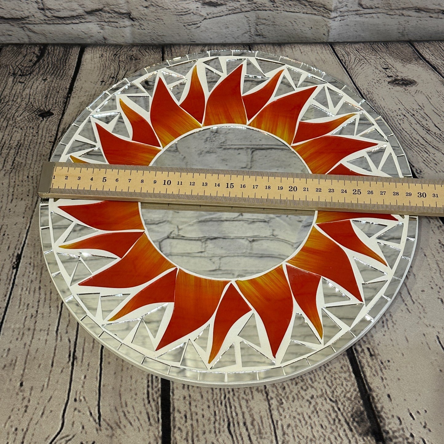 Red Flame Sun Mosaic Tile Wall Mirror 30cm x 30cm 12 Inches Handmade New3