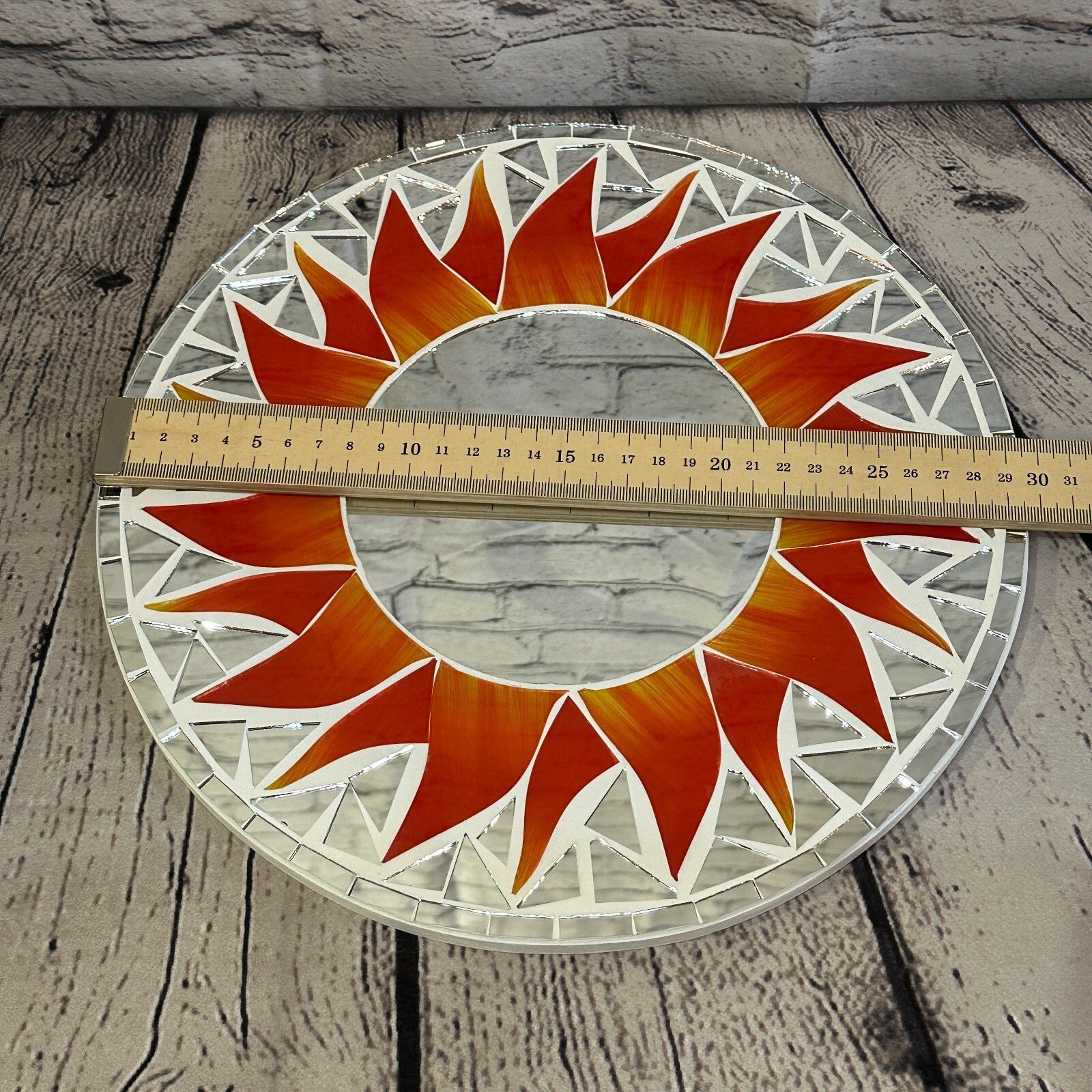 Red Flame Sun Mosaic Tile Wall Mirror 30cm x 30cm 12 Inches Handmade New3