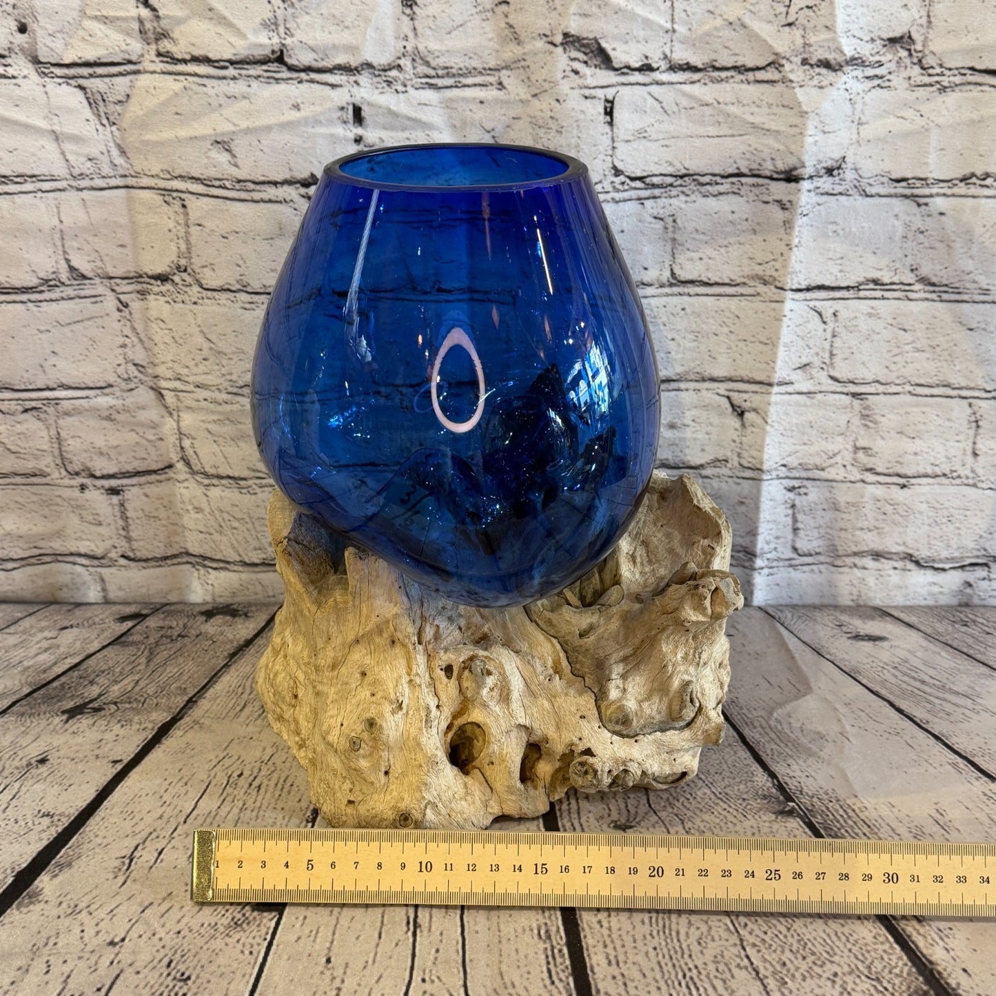 30cm Tall Blue Colour Melted Glass Wood Decorative Vase Glass Sculpture Crafted5