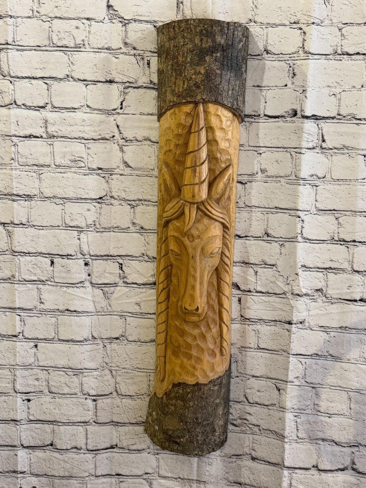 Mythical Unicorn 80cm Hand Carved Wizard Tree Trunk Wood Fairtrade0