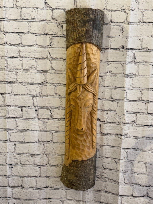 Mythical Unicorn 80cm Hand Carved Wizard Tree Trunk Wood Fairtrade0