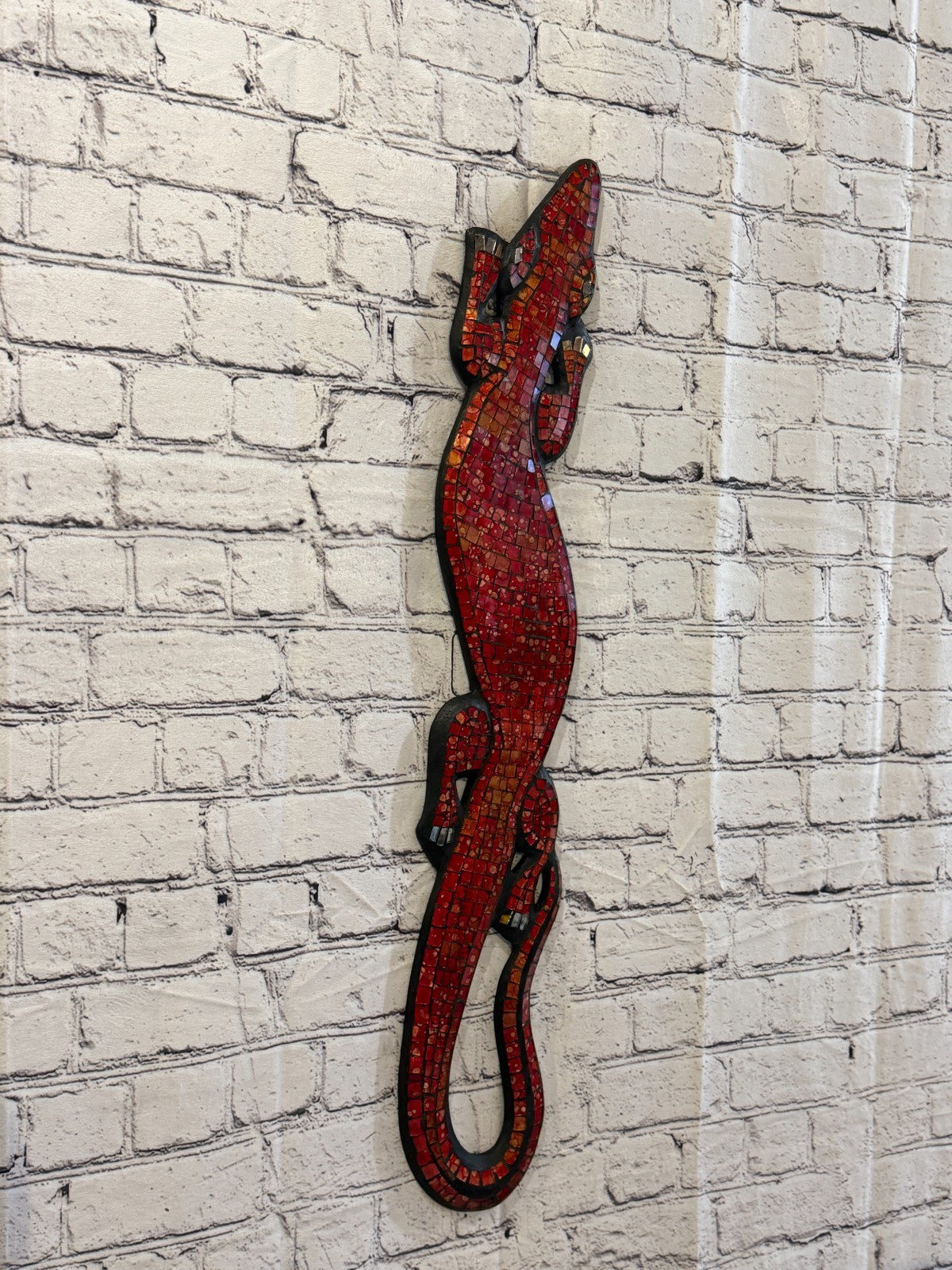80cm Gecko Red Mosaic Wall Hanging Wooden Ornaments Wood Carving0