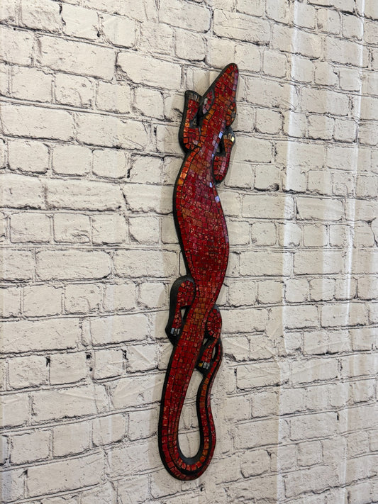 80cm Gecko Red Mosaic Wall Hanging Wooden Ornaments Wood Carving0