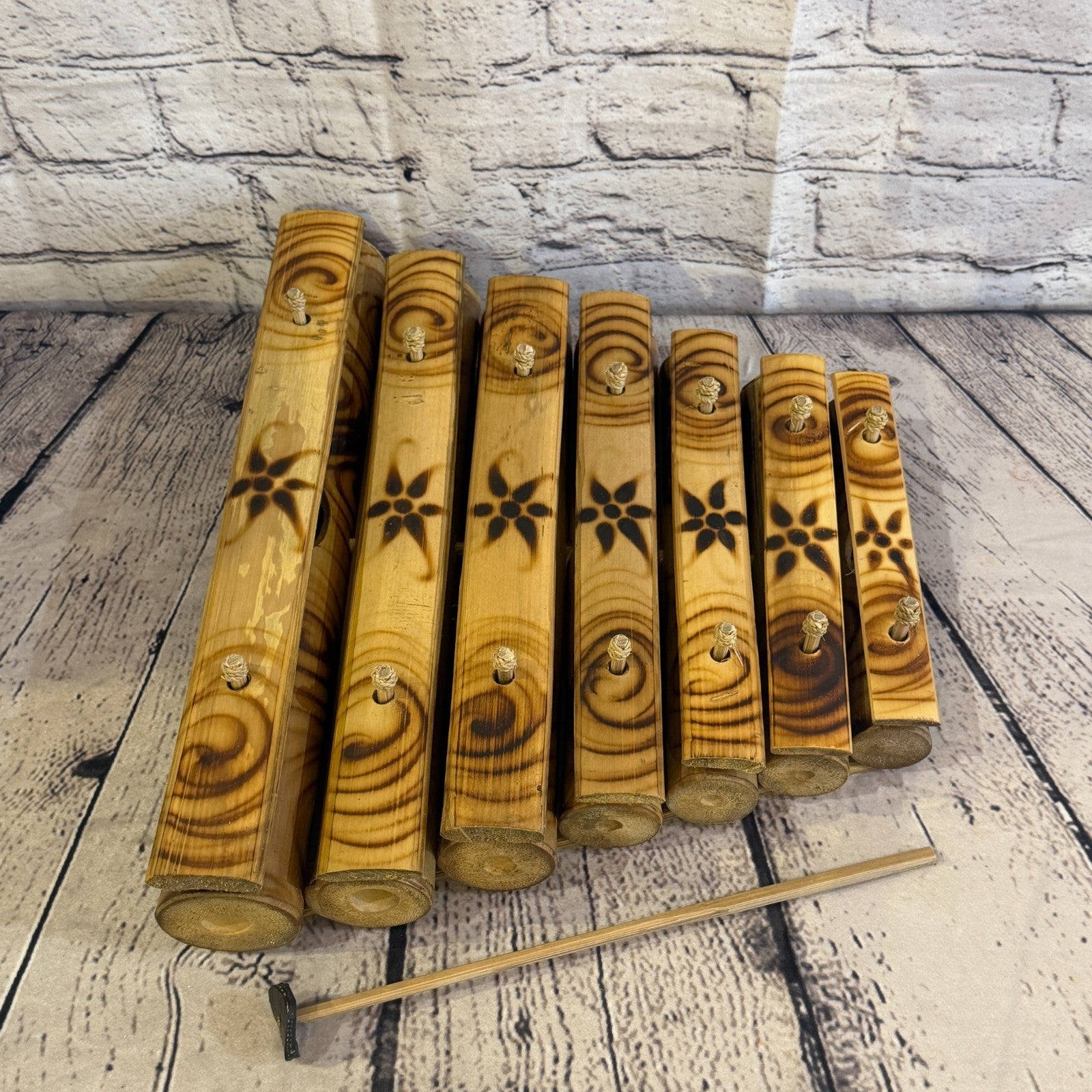 30cm Fairtrade Handmade Xylophone Musical Instrument Burnt Bamboo Design 1 Stick0