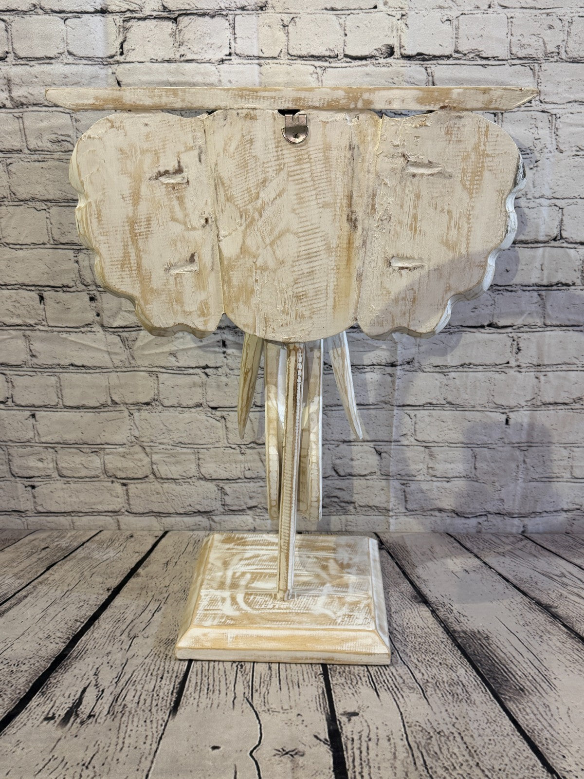 50cm x 45cm White Carved Wood Elephant Head Shelf Wall Mounted Art Large Shabby7