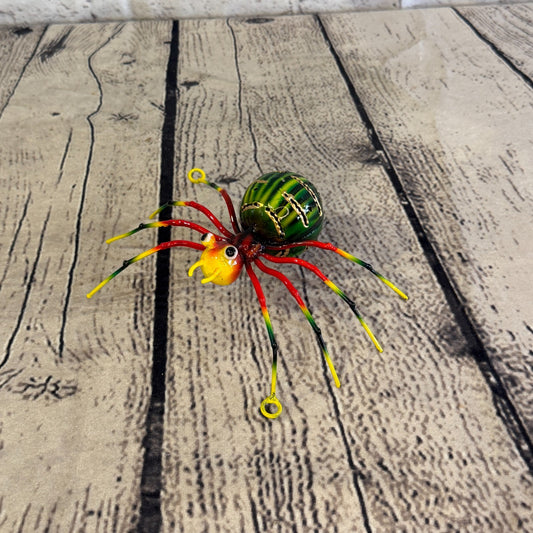 15cm x 10cm Small Colourful Green Spider Metal Tin Standing Ornament Statue0