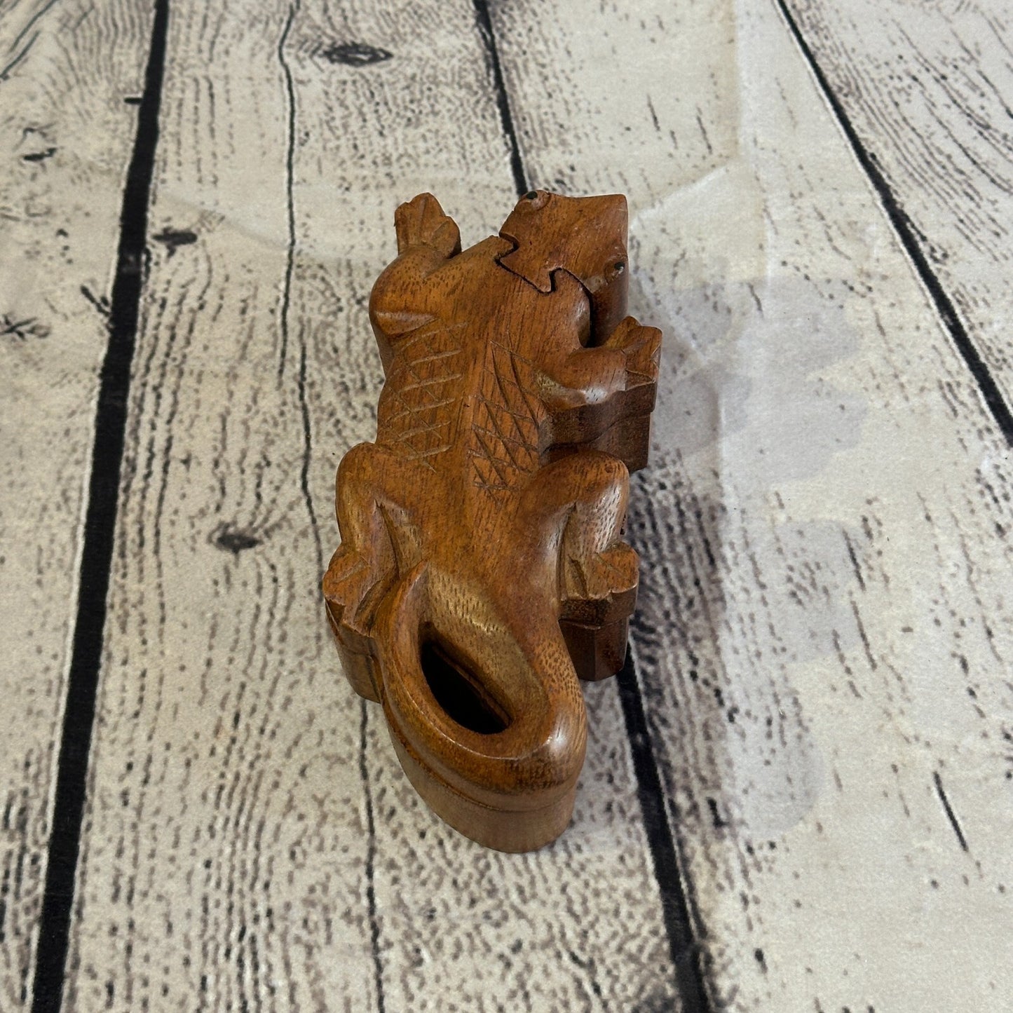 Carved Gecko Lizard 4 Bit Wooden Puzzle Box Secret Box Magic Trinket Handmade0