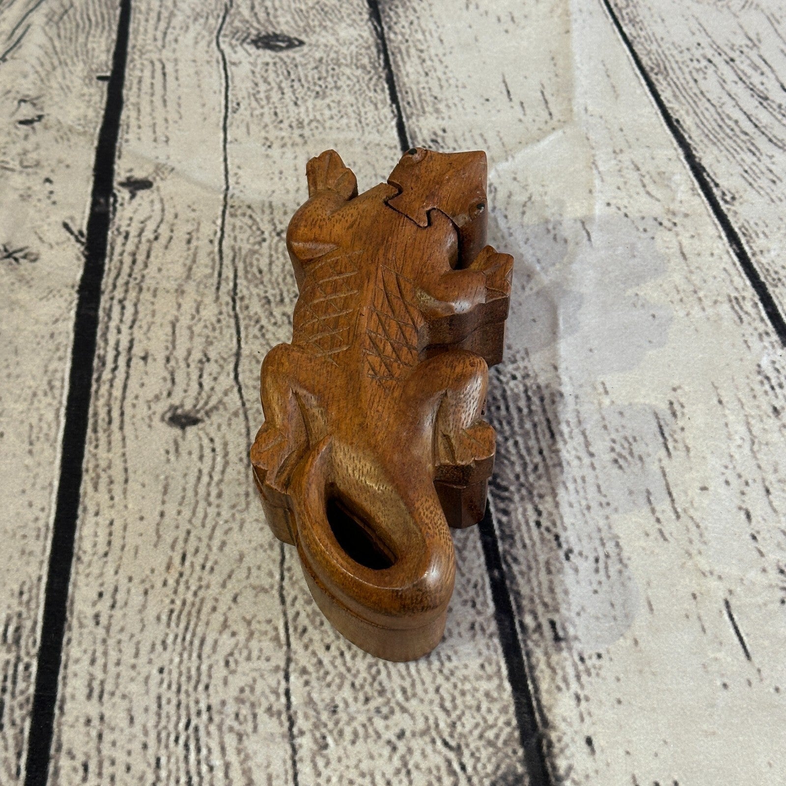 Carved Gecko Lizard 4 Bit Wooden Puzzle Box Secret Box Magic Trinket Handmade0