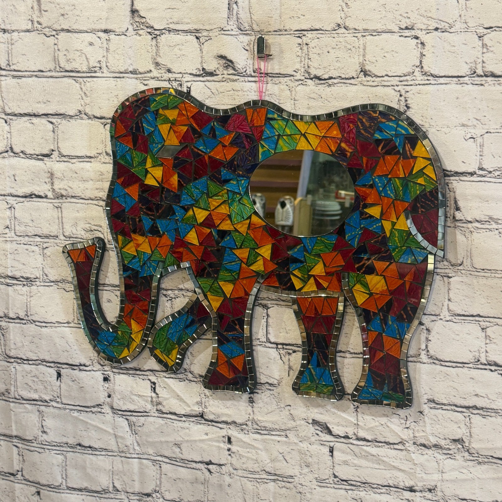 Rainbow Standing Elephant Mosaic Tile Wall Mirror 50cm x 35cm Handmade New2