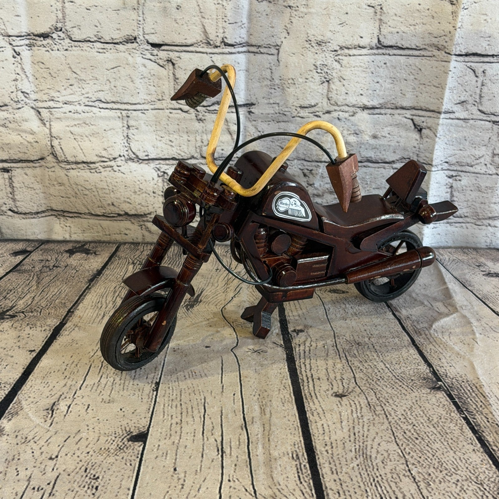35cm Large Dark Wood Motorbike Motorcycle Model Wooden Ornament Decorative Bike0