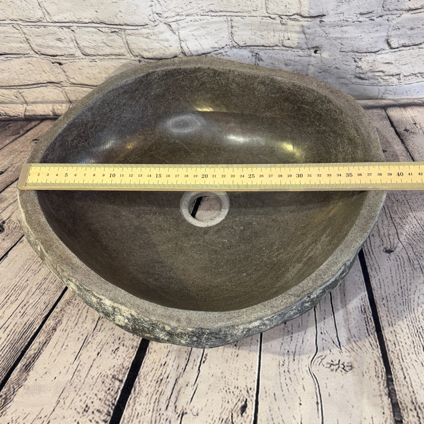 39cm x 35cm Wash Basin Bathroom Counter Top Washing River Stone Bowl Sink No 187