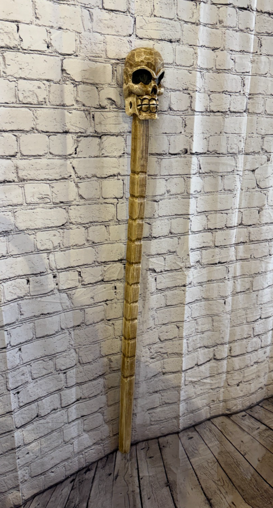 110cm Skeleton Skull Plain Wood Stick Hand Carved Halloween Walking Staff0