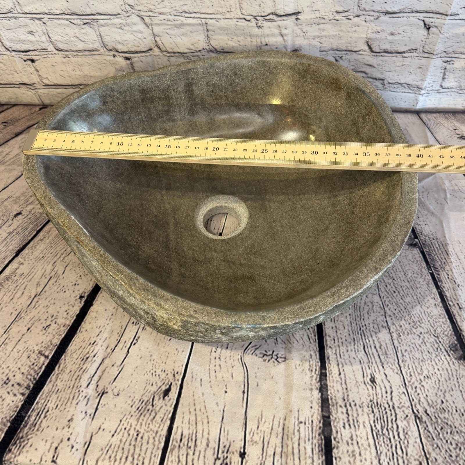 40cm x 35cm Wash Basin Bathroom Counter Top Washing River Stone Bowl Sink No 17