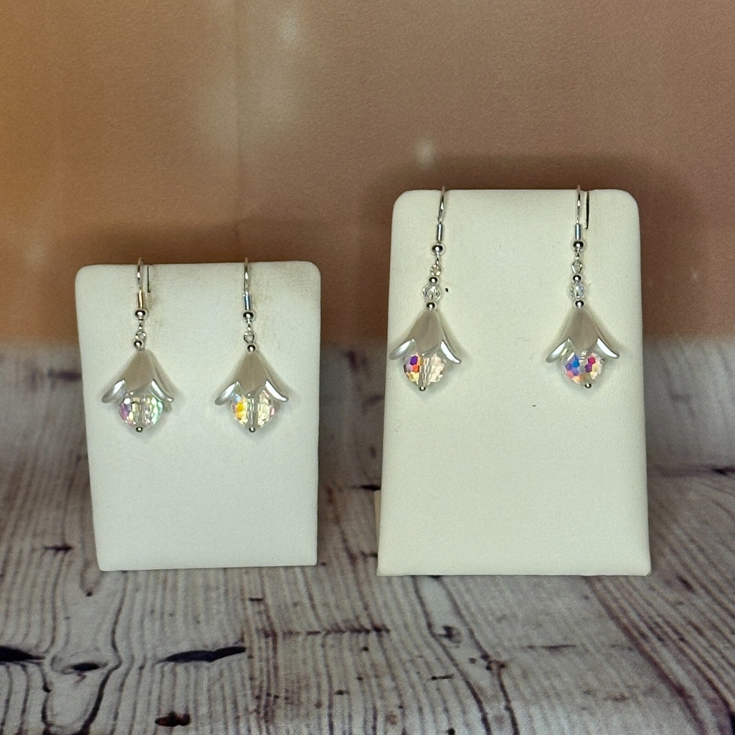 Clear Crystal Lily Flower With Dangle Drop Earrings Handmade UK Jewellery3