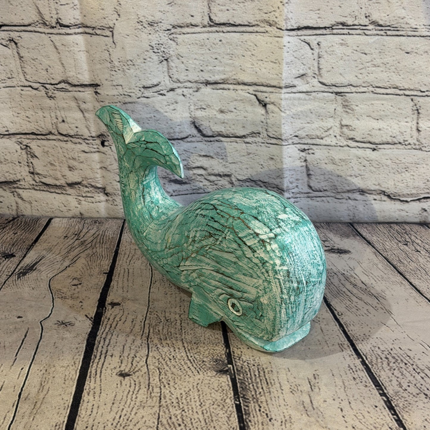 25cm x 12cm Whale Green Fish Wood Coastal Ocean Bathroom Decoration2