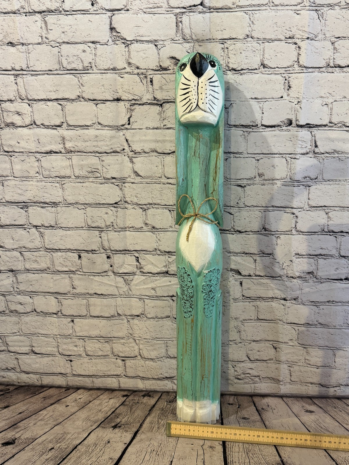 80cm Green Teal Wooden Shabby Dog Statue Ornament Fair Trade Handcarved6