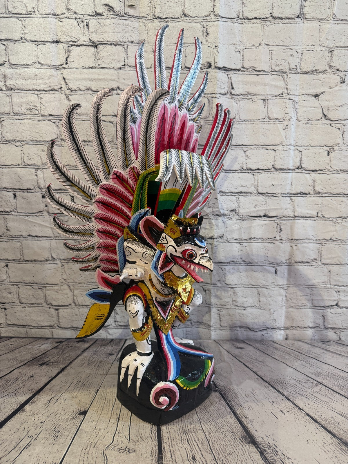 70cm White Balinese Carved Sculpture Winged Garuda Painted Wood  Vishnu Hindu2