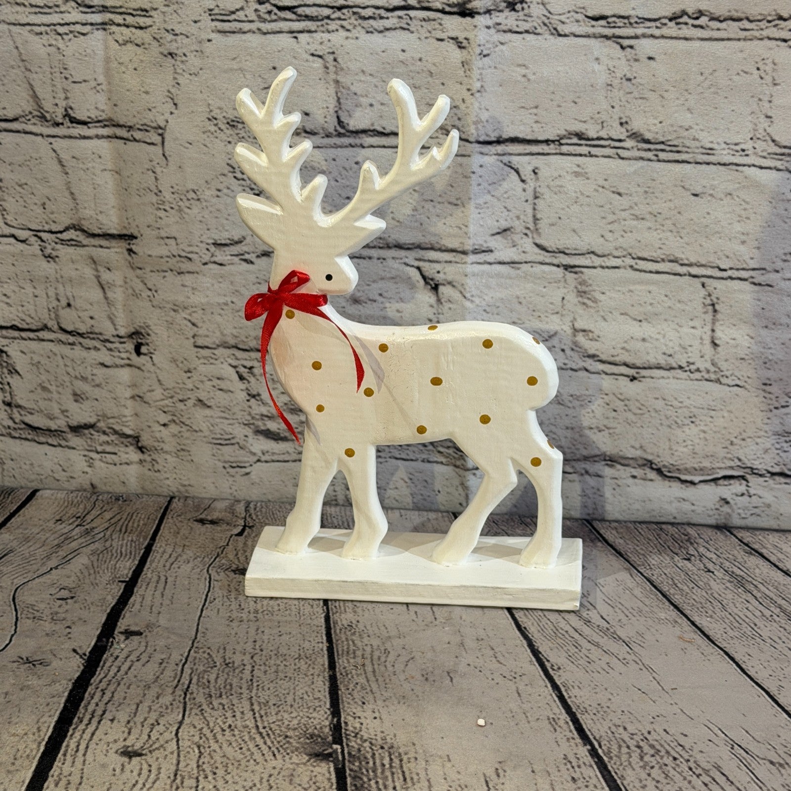 25cm x 20cm White Handcrafted Wood Reindeer Xmas Christmas Ornament Antlers0