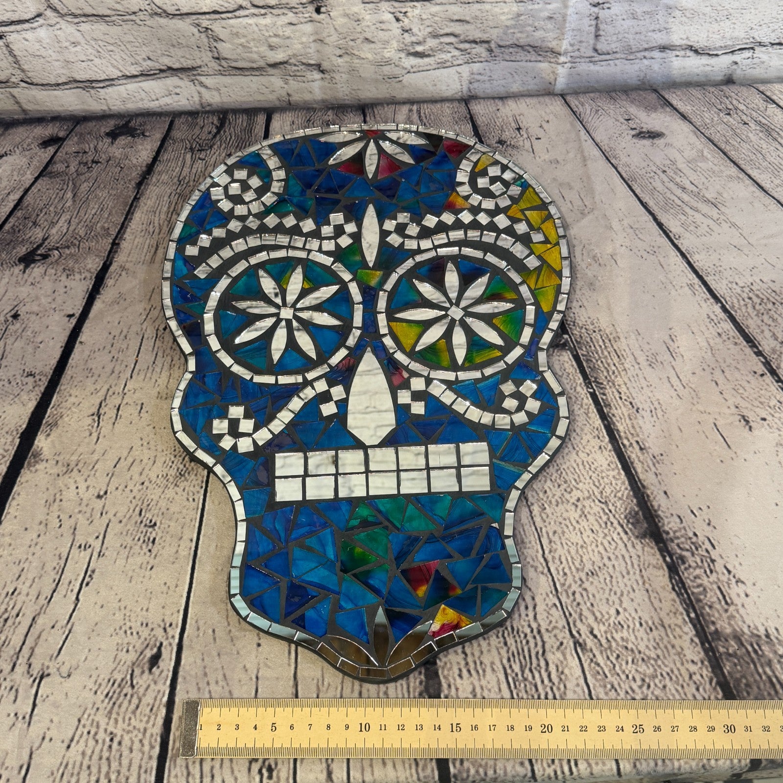 Blue Skull Mosaic Tile Wall Mirror 40cm x 28cm 16 Inches Handmade New4